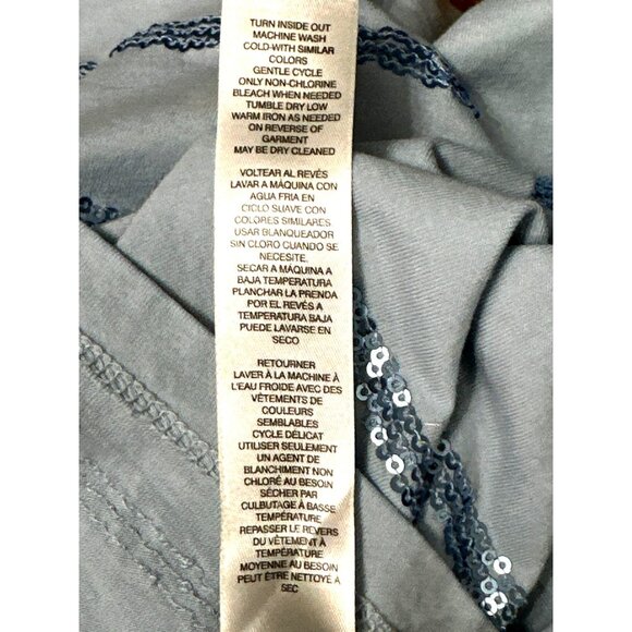 Chicos Light Blue Green Sequin Striped Long Sleeve Top Blouse Size 3 - Picture 8 of 12